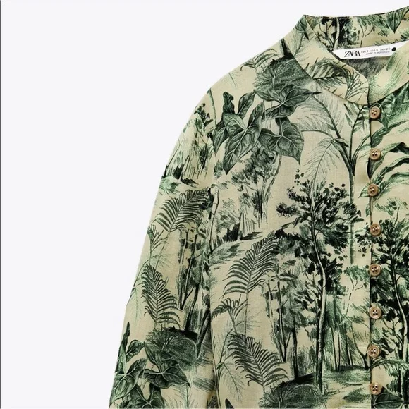 Zara Green Leaf Print Mini Dress - Picture 3 of 7